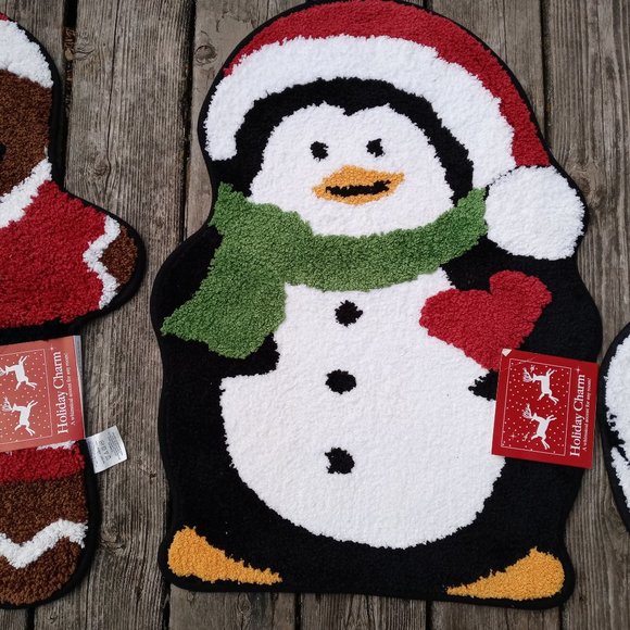 🆕Set of 3 Holiday Charm Mats Gingerbread Snowman Penguin Love Door Floor Bath - Picture 3 of 9